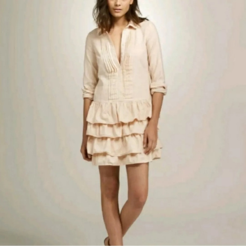J CREW cotton tiered ruffle button-down mini dress